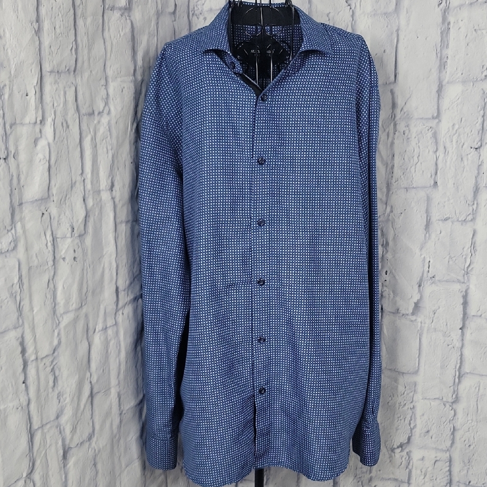 Alex Vando Men's Navy Blue Micro‎ Dot Geo Button Down Shirt XL